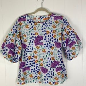 Oliphant Puff Sleeve Floral Top size S Boxy Fit Cotton